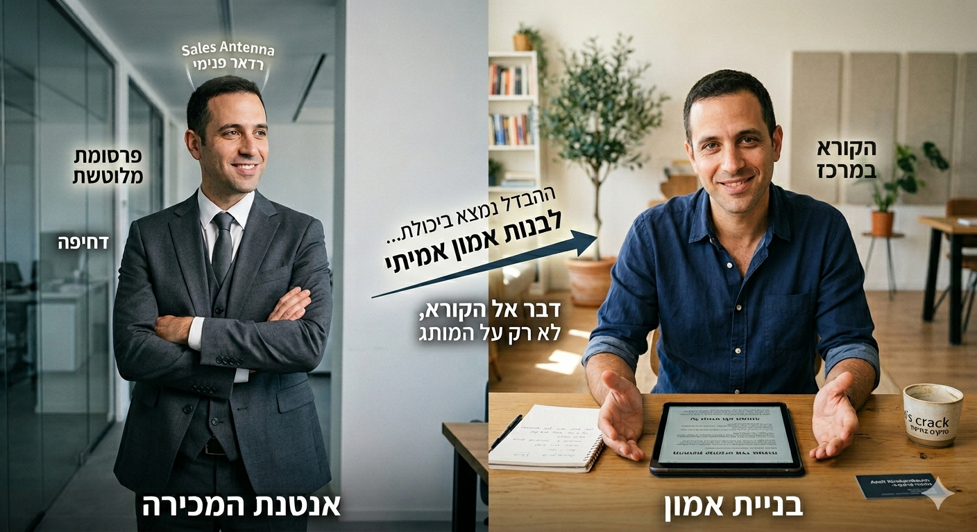 כתבת תדמית שממחישה מעבר מפרסומת שיווקית לתוכן אותנטי שמייצר אמון