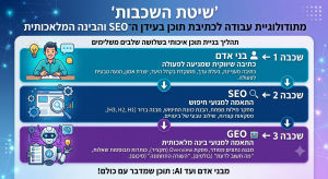 שיטת השכבות לכתיבת תוכן לאתרי אינטרנט המשלבת כתיבה שיווקית, SEO והתאמה למנועי בינה מלאכותית.