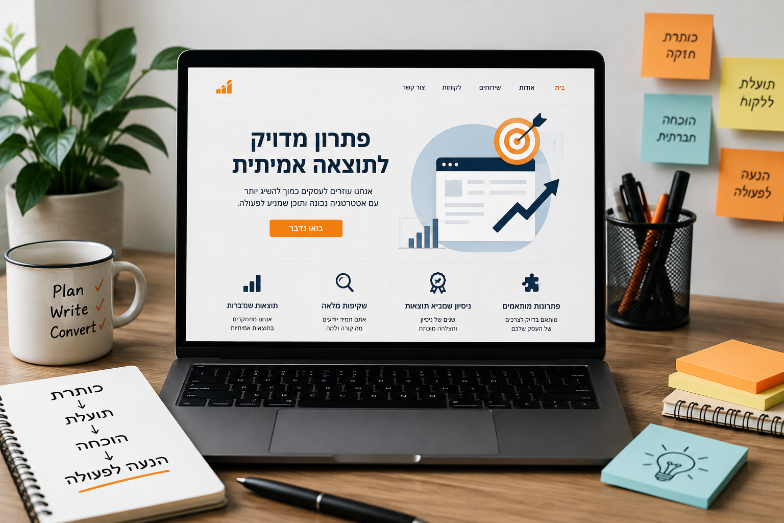 כתיבת תוכן לדף נחיתה – תכנון מסרים, תועלות והנעה לפעולה